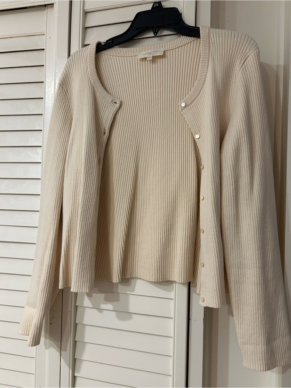 Sézane Cream Ribbed Knit Cardigan